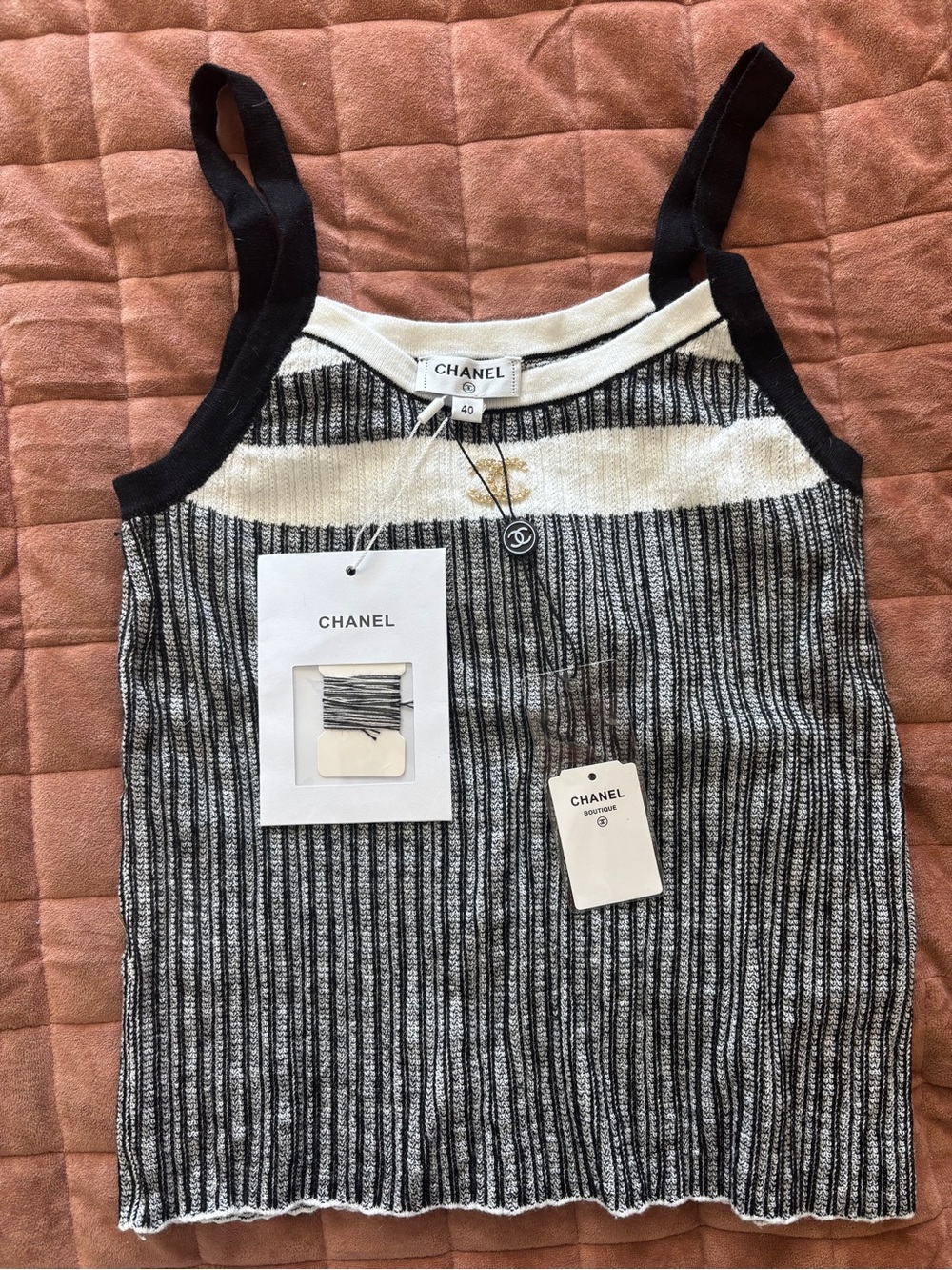 Black and White Ribbed Striped Knit Tank